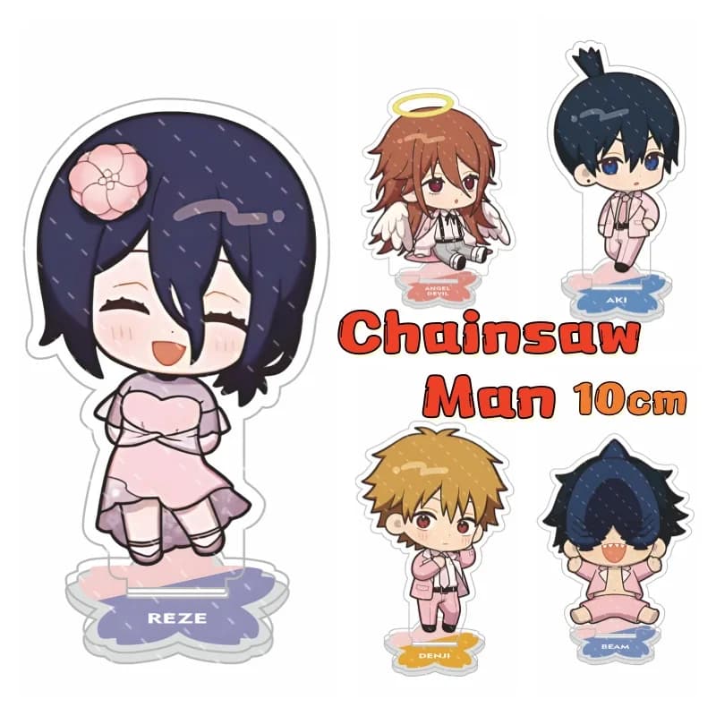 Anime Chainsaw Man - Statuetta in Acrilico da 10 cm - Chibi Carino di Reze, Denji, Aki, Angelo, Diavolo - Figurina Trasparente da Scrivania - Decorazione da Collezione - Regalo