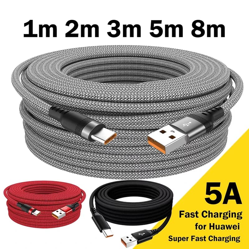 Cavo USB ype C 5A Cavo di ricarica super veloce per Huawei 1m 3m 5m Cavo di prolunga USB C da 8 metri per Samsung Xiaomi OPPO universale