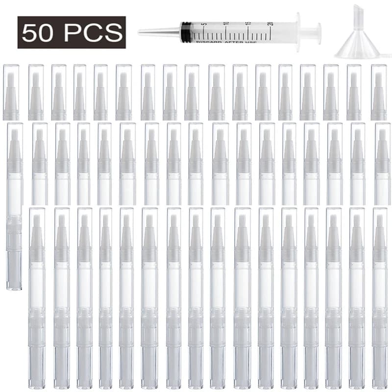 5/10/50 pz. Penne Vuote da 3ML per Olio Unghie con Pennello, Penne Trasparenti Girevoli, Contenitori Cosmetici Trasparenti per Olio Cuticole, Tubetti per Lucidalabbra