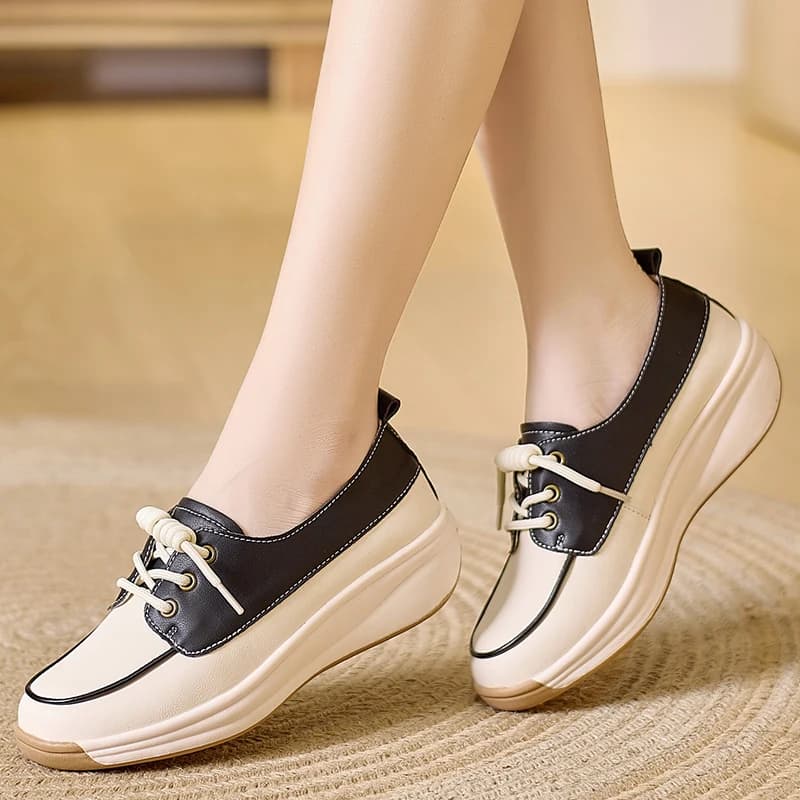 Sneakers da donna con suola rocker a blocchi di colore, scarpe da passeggio casual con lacci elastici