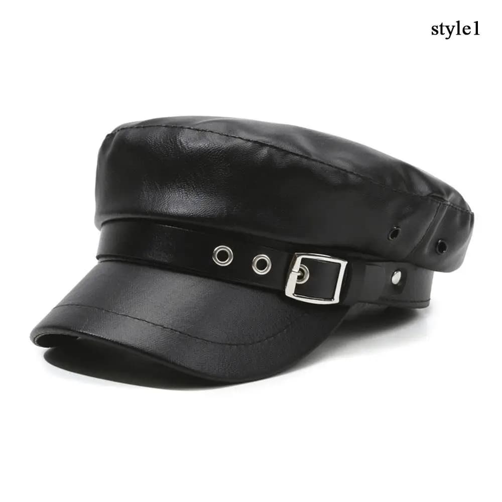 Berretti da Donna alla Moda in Pelle PU Nera, Cappelli Newsboy Vintage con Visiera Piatta, Protezione Solare Stile Inglese Y2k, Berretti Punk per Ragazze