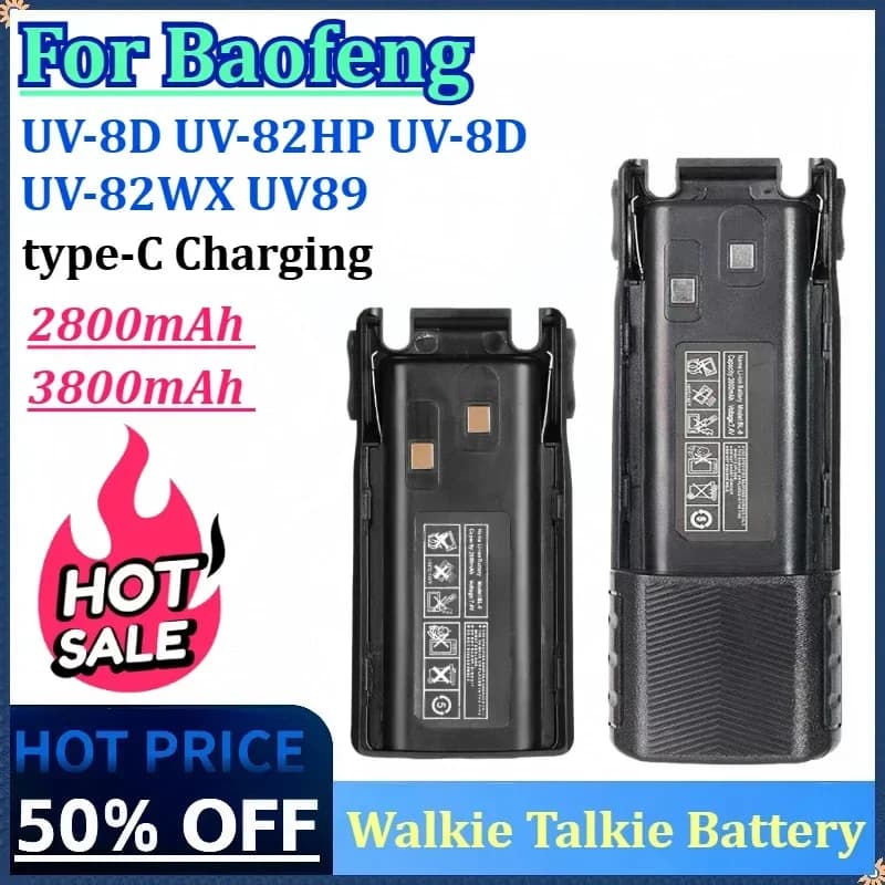 Batteria walkie-talkie 7.4V 2800mAh /3800mAh per Baofeng UV-82 Caricatore USB tipo C BL-8 per radio UV-8D UV-82HP UV-8D UV-82WX UV89