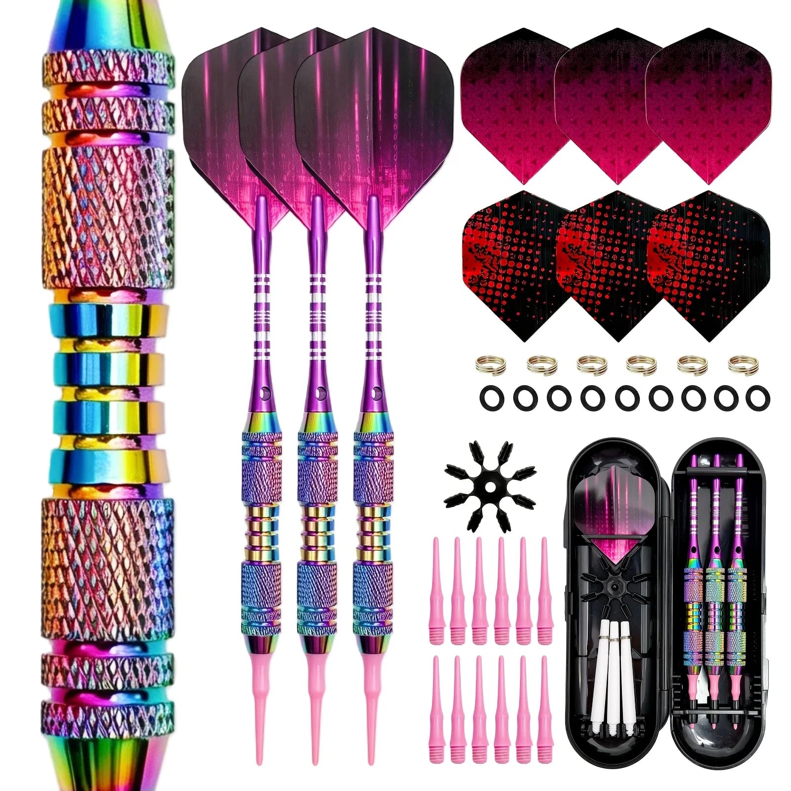 20g Rainbow Soft Tip Dart Set - Electroplated Brass Roll Flower Barrel, Suitable for Electronic or Soft Dart Board Festival Gift