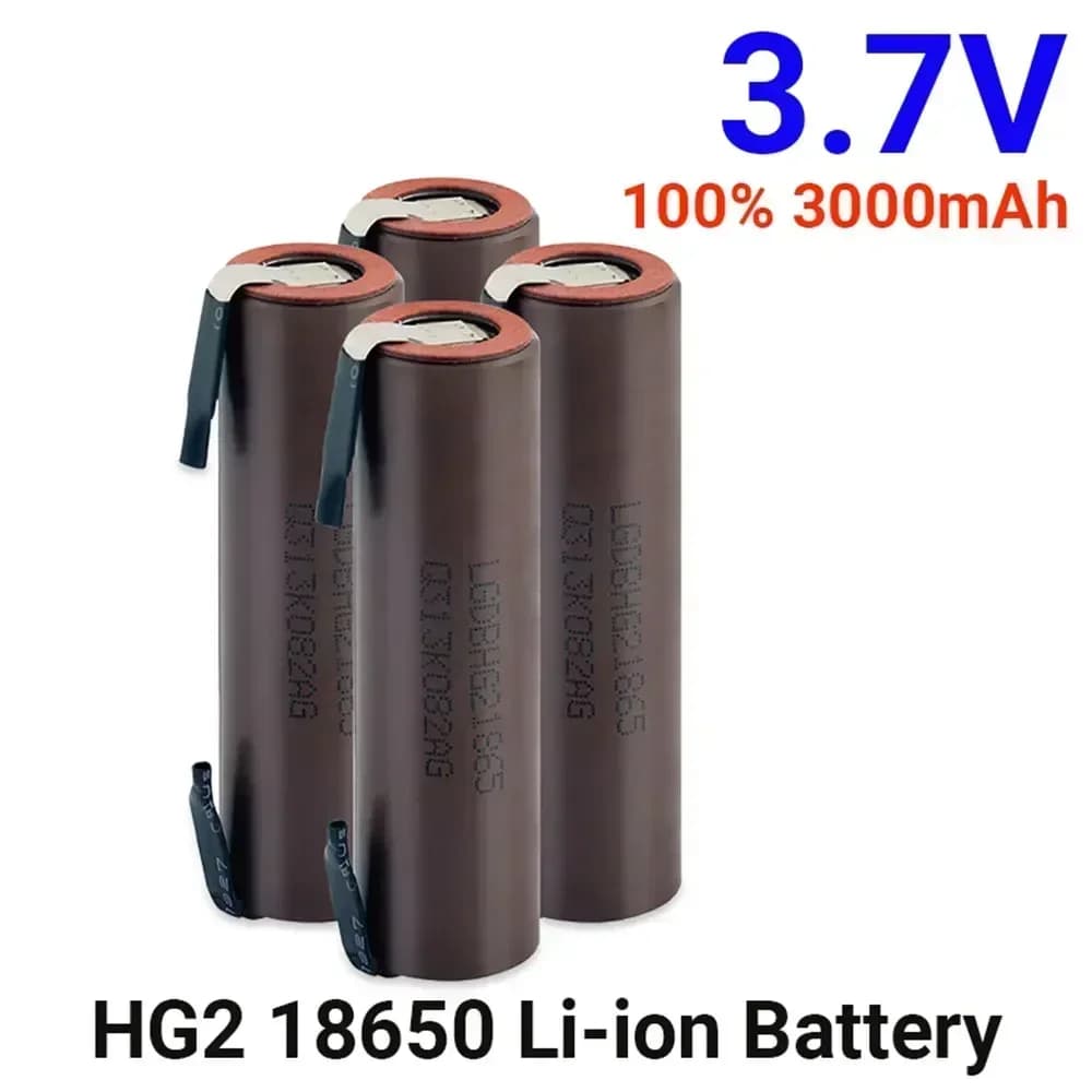 Batteria agli ioni di litio 2026 18650 HG2 con nastro di saldatura 3.7V 3000mAh, batteria ricaricabile per cacciavite 30A ad alta corrente + Fai da te