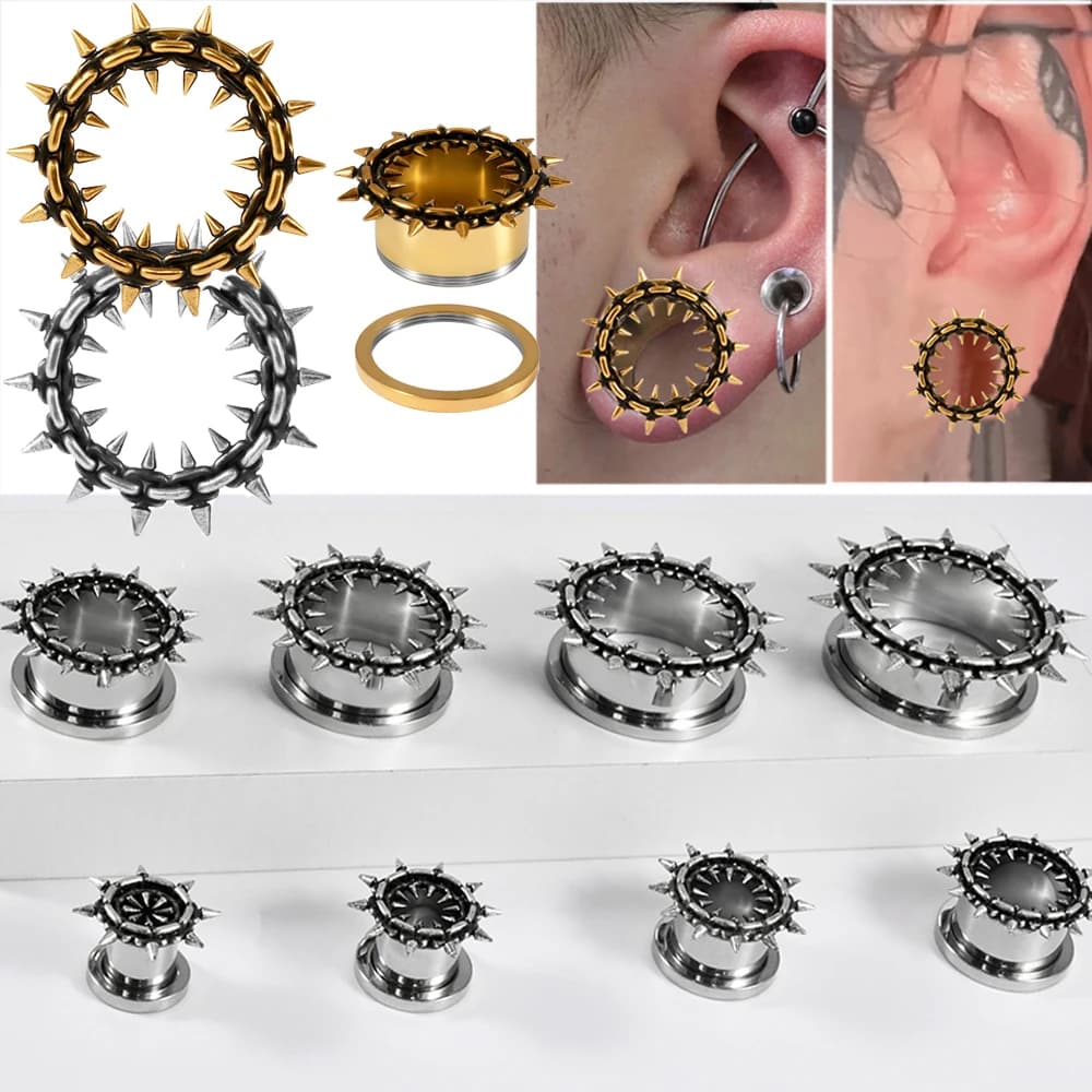 1-2PCS Punk Molti Coni Affilati e Blocco Tunnel Orecchio e Tappi Espansore Peso Orecchio Calibri Barelle Acciaio Chirurgico Spike Cono Orecchino