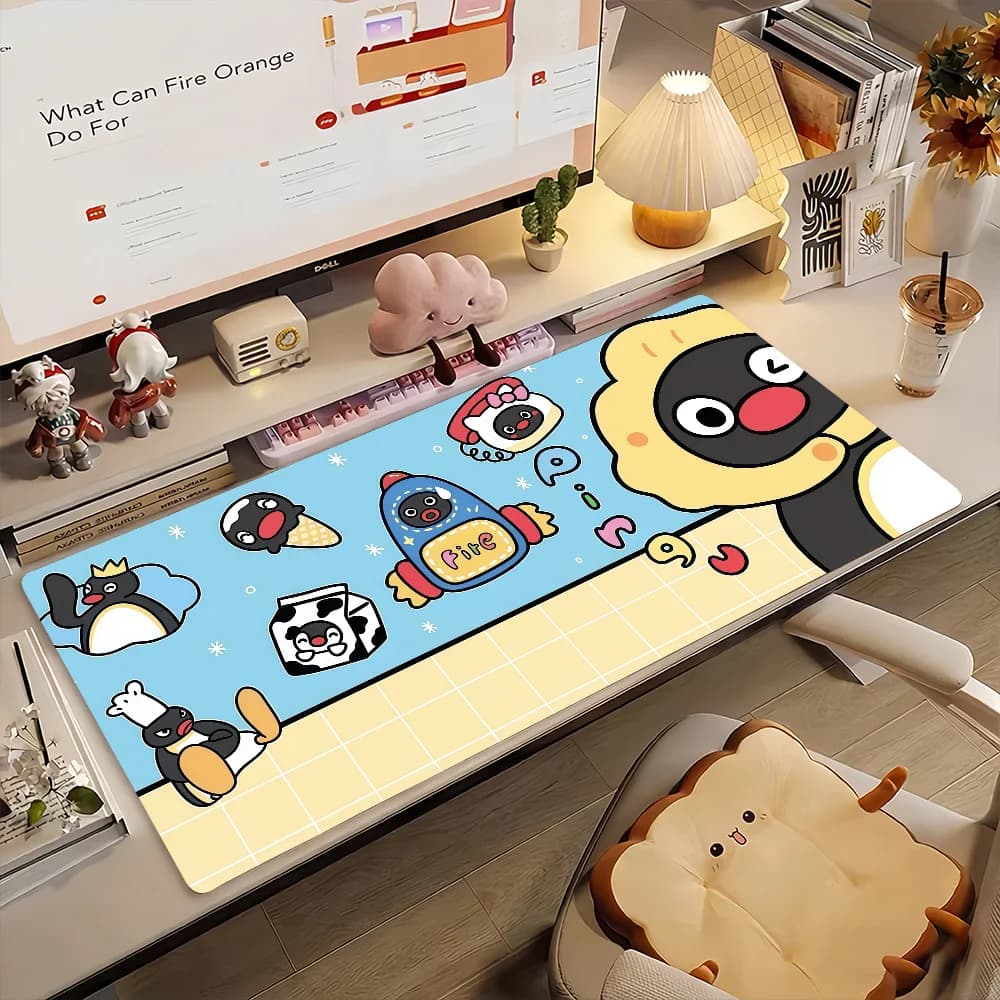 Tappetino per mouse Cartoon Penguin Pingu, tappetino per computer in gomma antiscivolo, decorazione per gamer, tappetino da scrivania per laptop, ufficio, grande