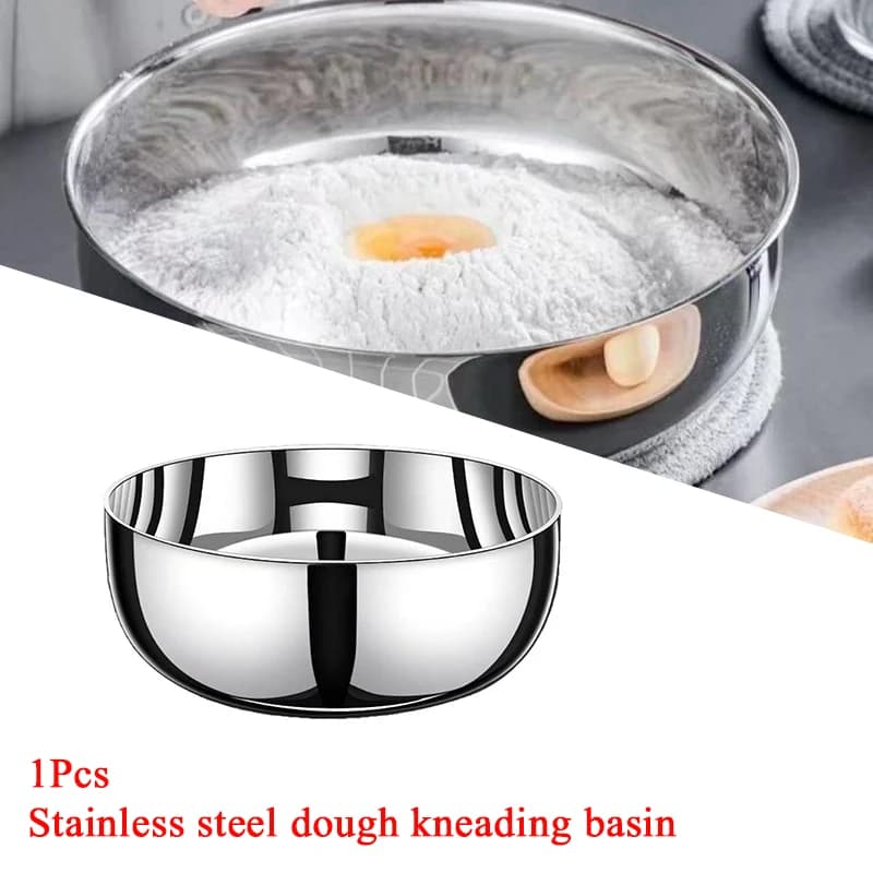 Golden Silver Stainless Steel Round Kitchen Cooking And Baking Kneading Bowl Rust-Resistant For Kneading Dough Serving Noodles