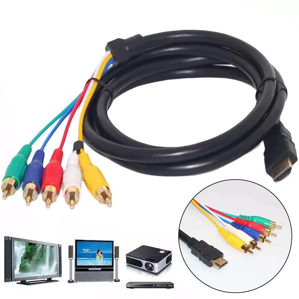 Converting cable component gold plated AV audio video from 5 feet compatible HDMI to 5-RCA RGB