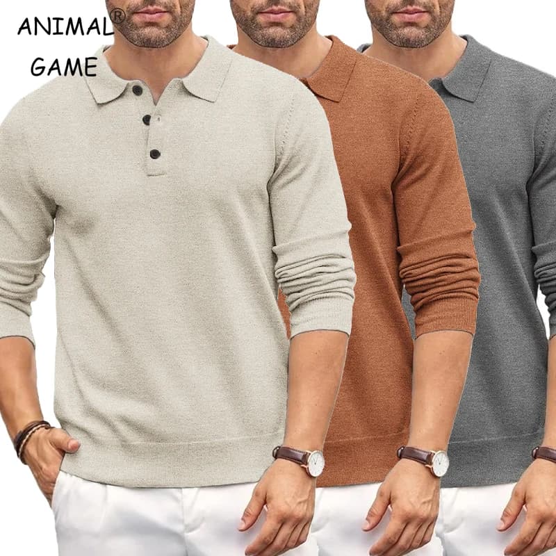 Maglione pullover con bottoni da uomo autunno Maglione polo lavorato a maglia sottile con collo a lupetto Abito casual Maglione invernale Capispalla termico pesante
