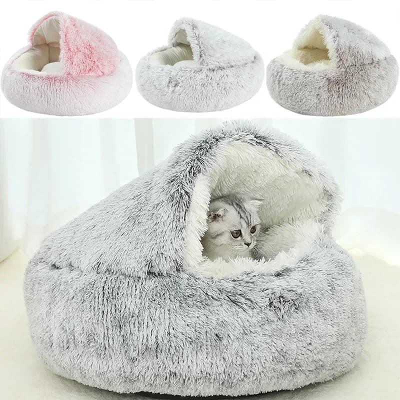 Lettino per gatti in peluche invernale Cuscino per gatti rotondo Casa per gatti 2 in 1 Cestino per gatti caldo Sacco a pelo per animali domestici Cuccia per nido per gattini per cani di piccola taglia
