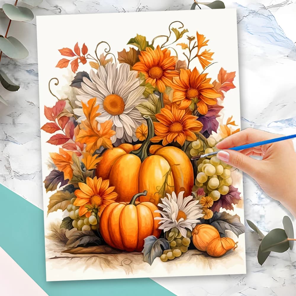 Momoart Paesaggistica con Numeri, Quadro Fai da Te con Numeri, Tela Framed with Pumpkin, Painting with Adult Numbers, Gift Made with Hand