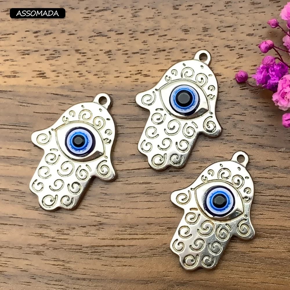 Ciondolo in acciaio inossidabile Fatima Hand Turkish Evil Eyes Charms per donna collana uomo Hamsa Hand Blue Eye creazione di gioielli fai da te