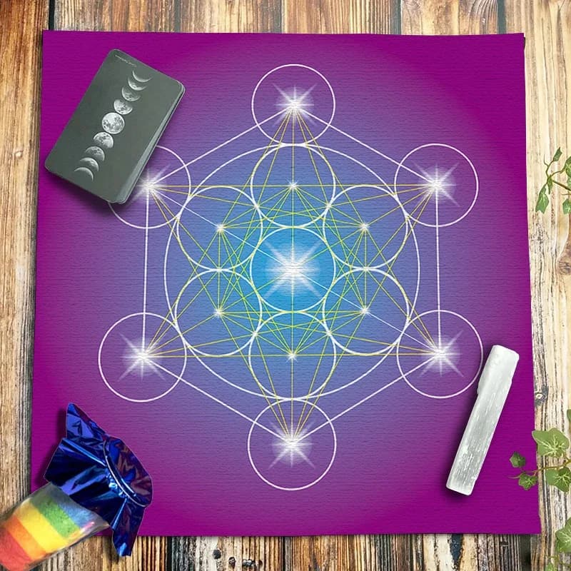 Tovaglia per tarocchi in velluto Panno per altare pagano Stregoneria Divinazione Astrologia Pad per carte Oracle Geometria sacra Cubo di Metatron