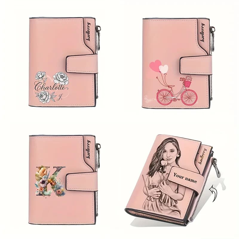 Portafoglio Pieghevole Unisex Personalizzato, Portafoglio Corto di Alta Gamma con Cerniera per Uomo, Regalo per Coppie, Genitori e Amici