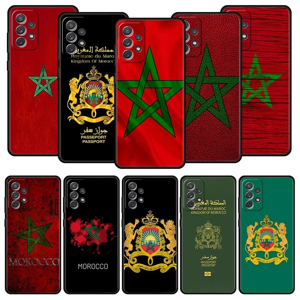 Marocco Bandiera Passaporto Cassa Del Telefono Per Samsung Galaxy A55 A53 A51 A35 A33 5G A31 A25 A23 A21s A15 A13 A73 A71 A05 A03s S8 S9 Copertura
