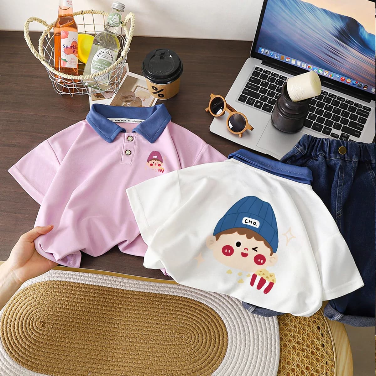 Polo estiva per bambini e ragazzi Stampa T-shirt per neonate a maniche corte Allentata casual per bambini