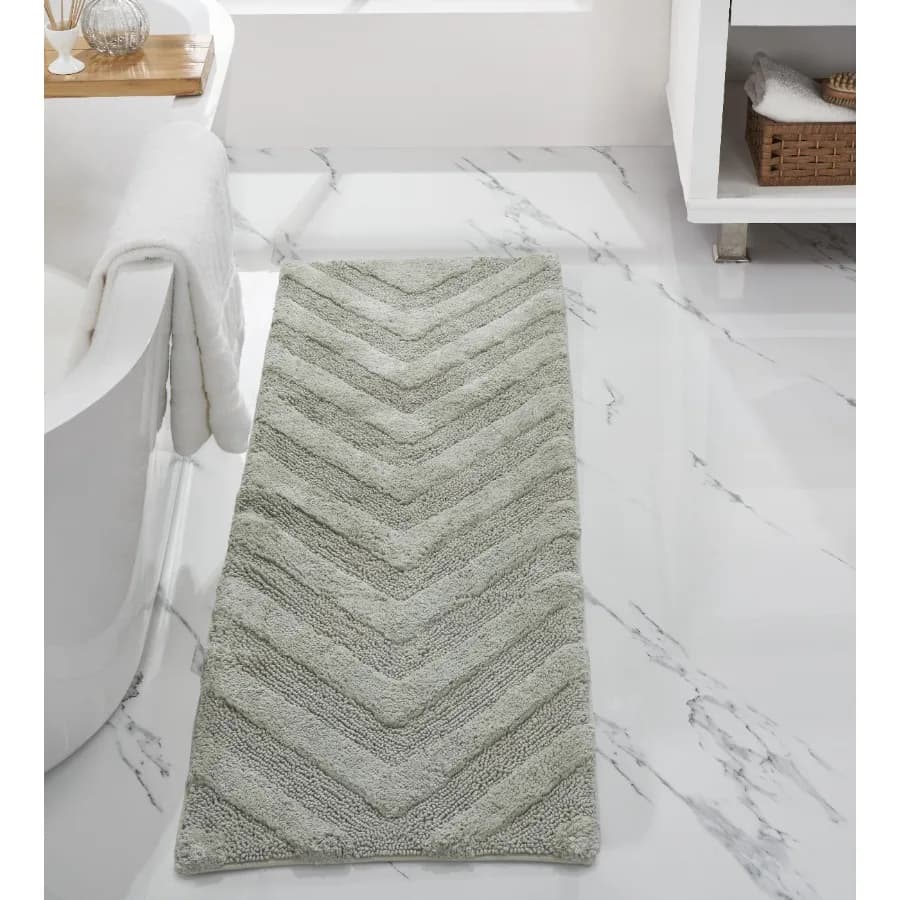 Long Runner Bathroom Rug Extra Soft Non-Slip Bath Mat Water Absorbent 100% Cotton Washable Mat 20" x 60" Dark Sage Hugo Collect