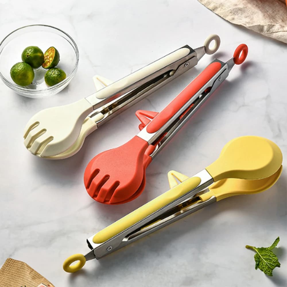1 pz pinze per alimenti in silicone pinze per alimenti in acciaio inossidabile morsetti per barbecue all'aperto per pinze da cucina da campeggio per cuocere bistecche