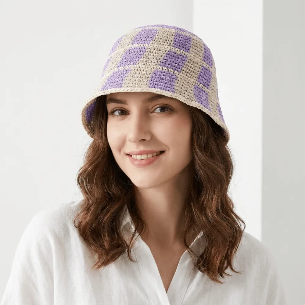 Fashion Crochet Striped Bucket Hat Knitted Wool Cold Cap Thermal Y2K Panama Hat Women