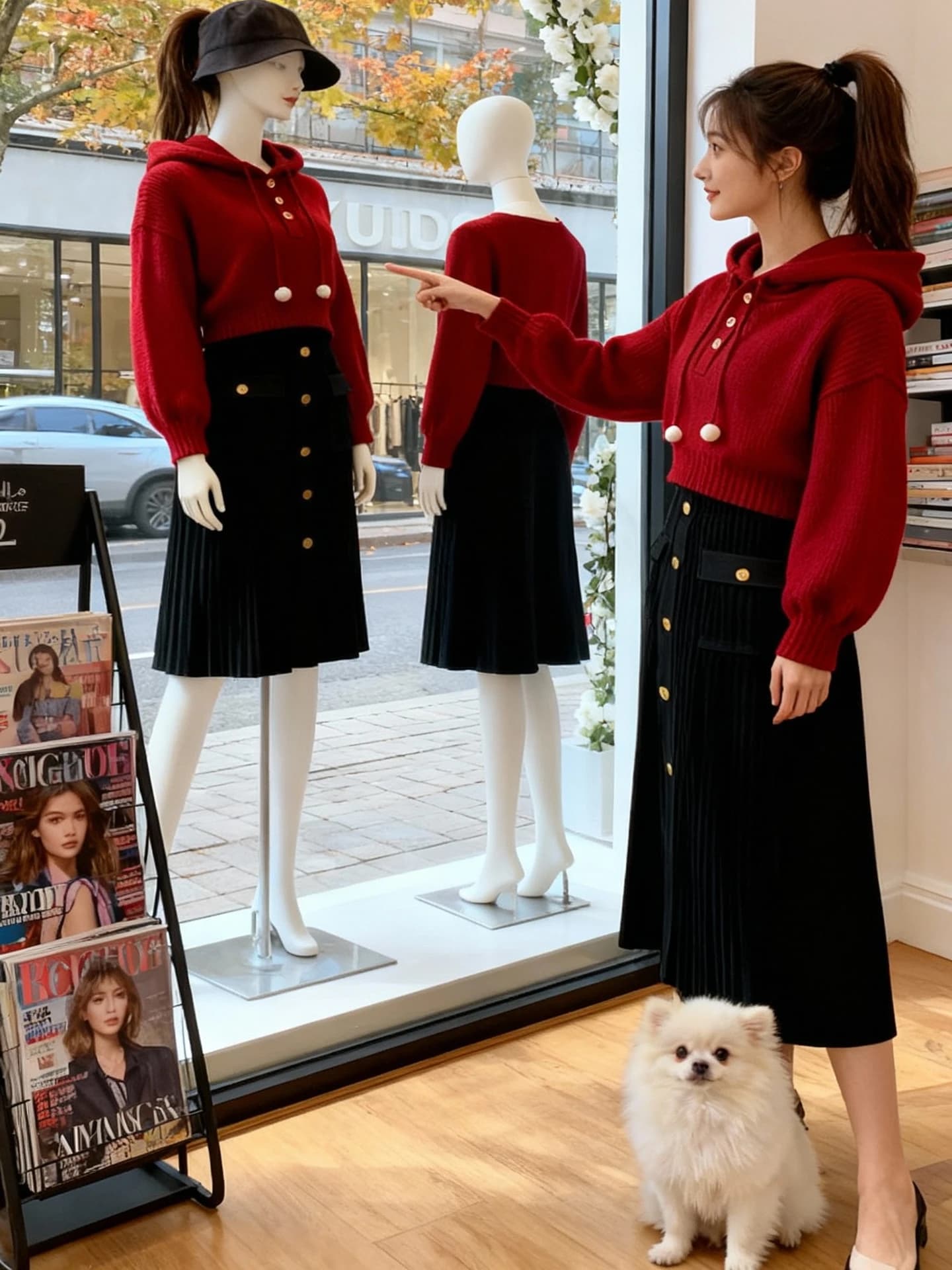 Early Autumn Korean Style Red Hoodie Unique Beautiful Short Sleeve Long Sleeve Soft Polyester Fiber Loose Fit Ladies Top