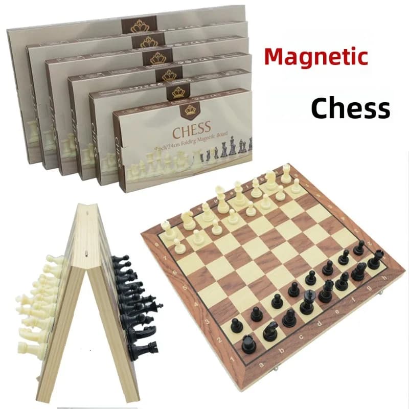 Set di scacchi magnetici in legno con pezzi di plastica, gioco da tavolo pieghevole per vendite dirette