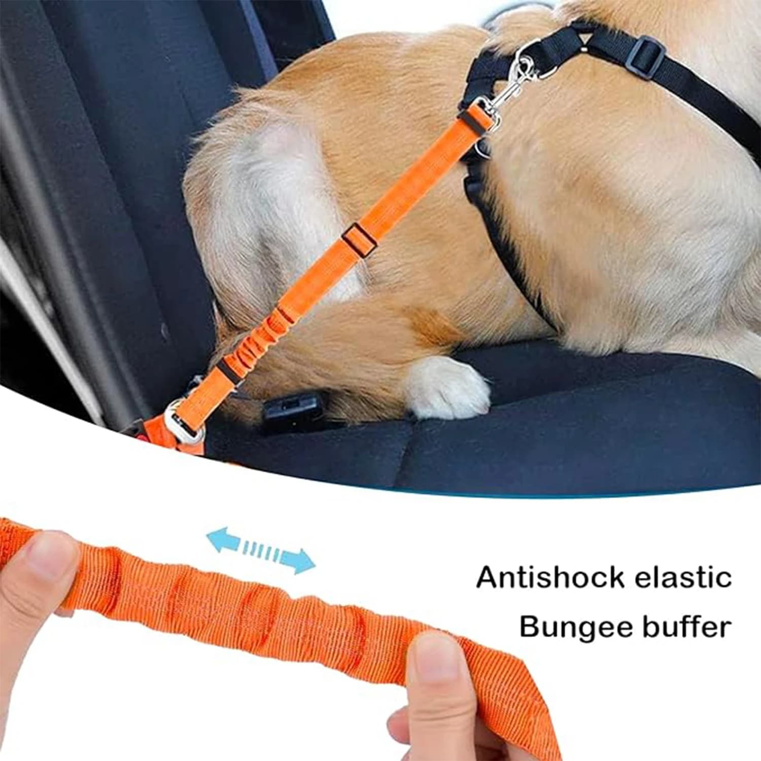 Dual-Use Reflective Dog Car Seat Belt, Adjustable Safety Leash with Shock Absorption
