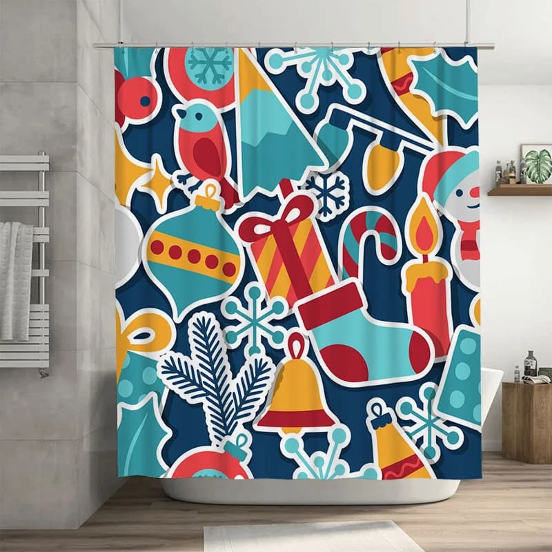 TU Tenda da doccia natalizia festiva, impermeabile, per le vacanze, per il bagno, per la fattoria, con motivo natalizio, per vasca