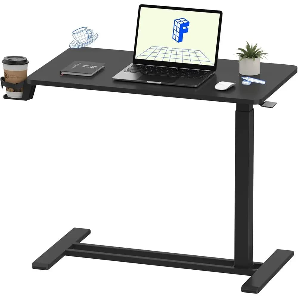 Scrivania per laptop regolabile con ruote, scrivania mobile pneumatica, tavolo da letto per uso ospedaliero e domestico, 27,6 W x 15.