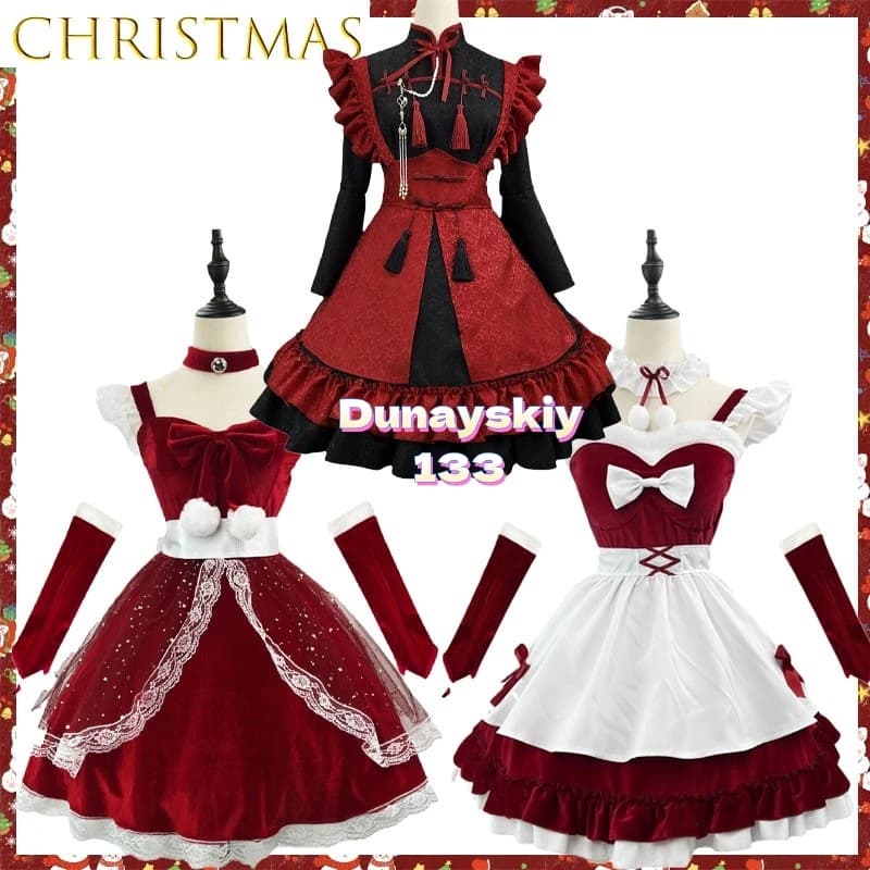 Anime Game Character Plus Size Velvet Maid Costume Pure Seductive Christmas Roleplay Dress Polyester Cosplay Uniform