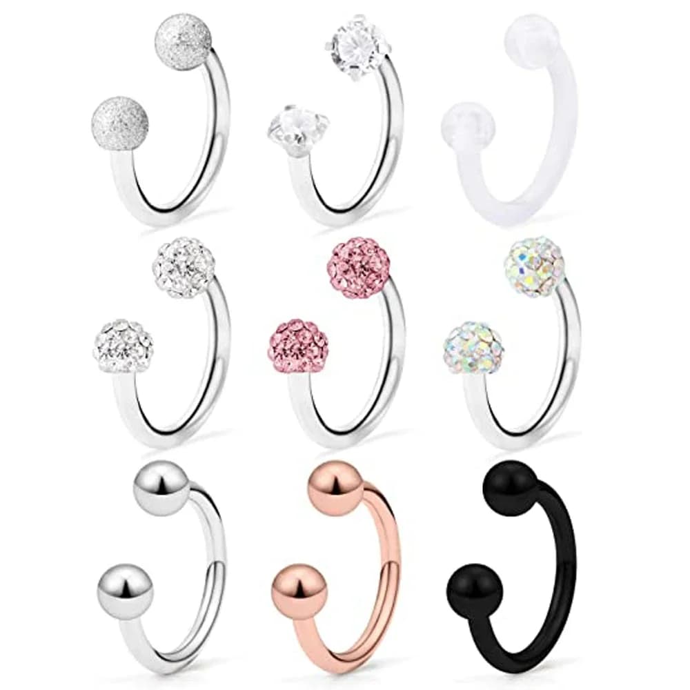 1/9 pz 16G acciaio chirurgico labbro cerchio anello cristallo Cubic ferro di cavallo bilanciere Tragus cartilagine orecchino Helix Daith setto Piercing