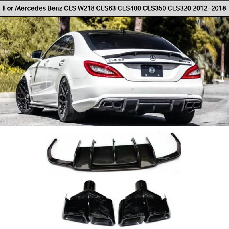 Carbon Fiber Rear Diffuser Bumper Lip Spoiler Tailpipe Body Kit For Mercedes Benz CLS W218 CLS63 CLS400 CLS350 CLS320 2012-2018