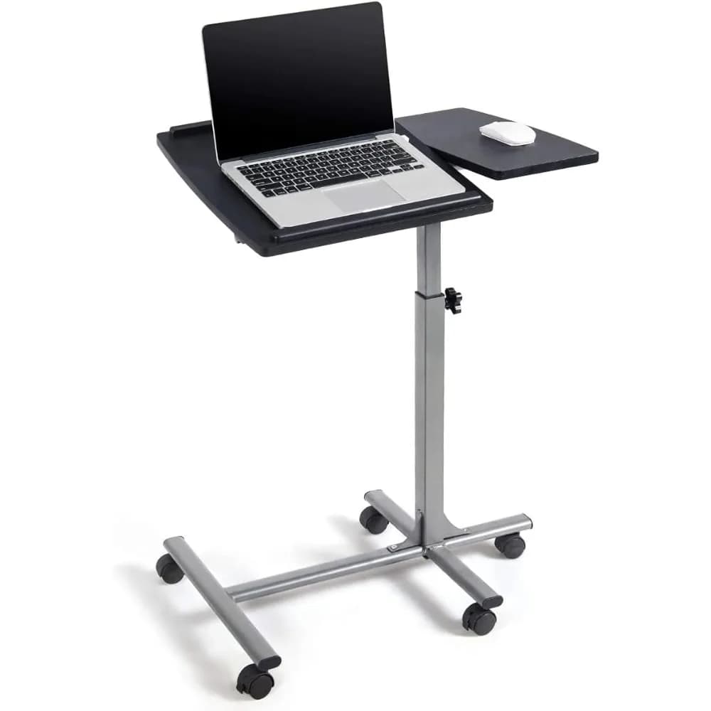 Tavolino da letto per laptop, supporto mobile per laptop con piano inclinabile, tavolino da comodino regolabile in altezza con tappetino per mouse e porta bicchiere