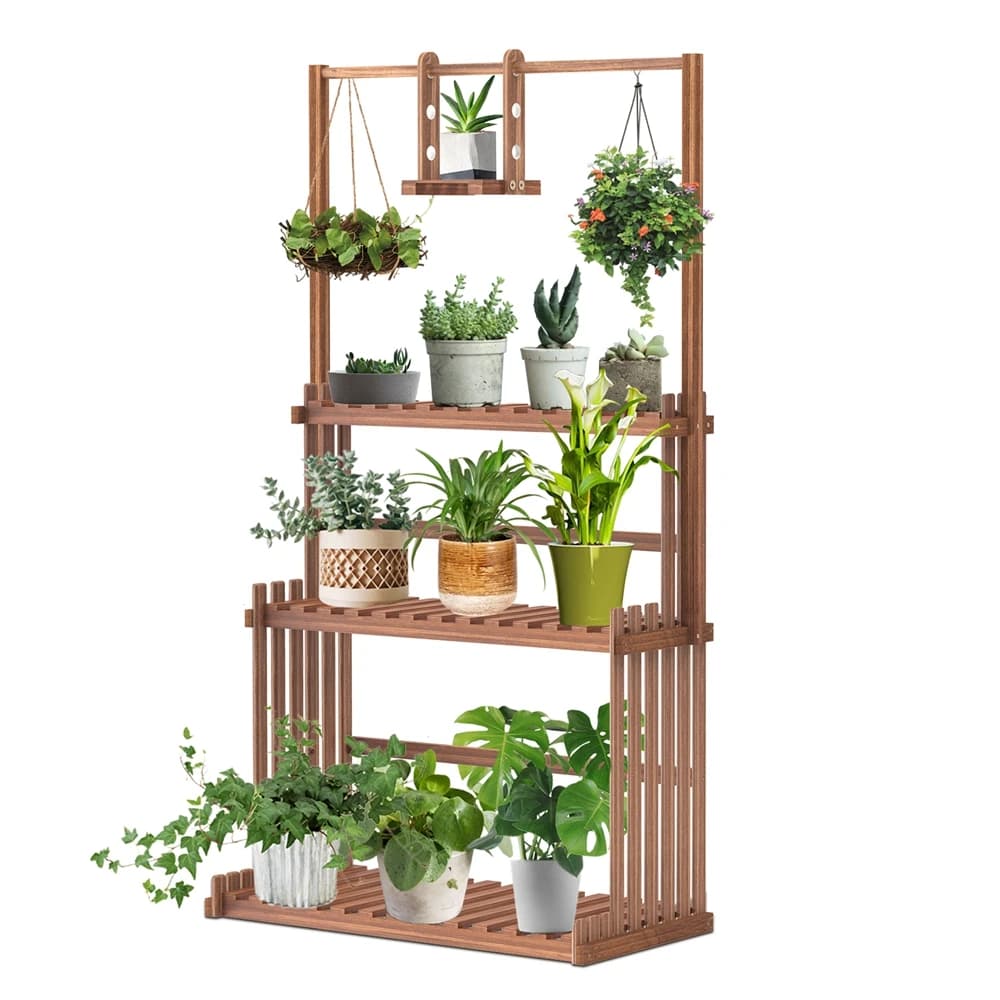 Scaffale a 3 livelli in legno per piante, espositore da giardino e soggiorno per vasi di fiori, scaffale alto per piante, portaoggetti per balcone