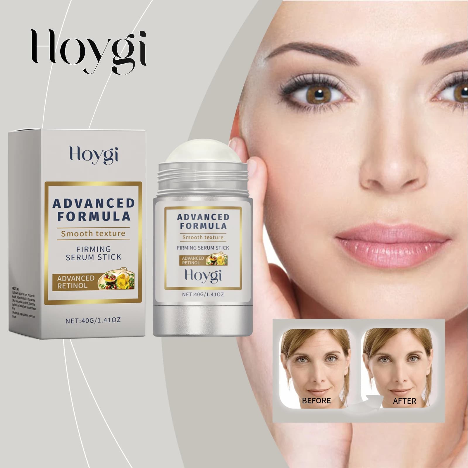 Hoygi 40g Retinolo Rinnovo Stick Levigatura delle Rughe e Riparazione Notturna Niacinamide + Hyaluronico Siero Solido Portatile Per Il Viso Collo