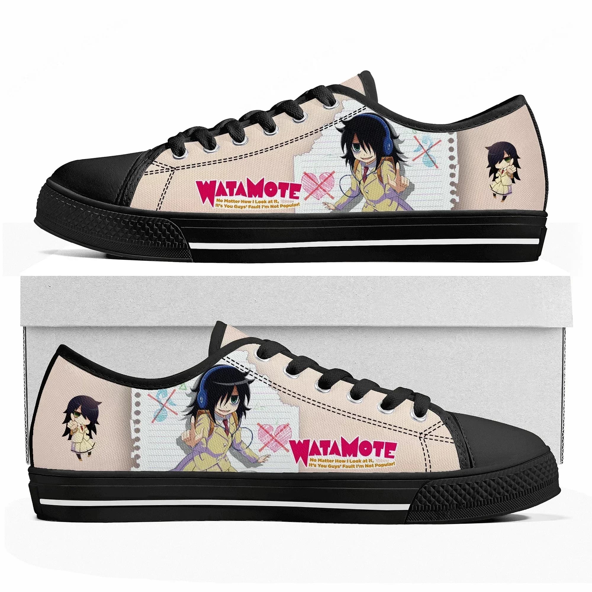 Watamote Kuroki Tomoko Low Top Sneakers Womens Mens High Quality Canvas Sneaker Casual Anime Cartoon Customize Shoes