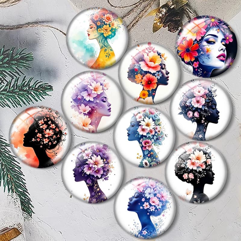 Cabochon in vetro da 12/18/20/25mm con motivo floreale acuarellato, per la creazione di bracciali, ciondoli, anelli, orecchini e componenti per gioielli
