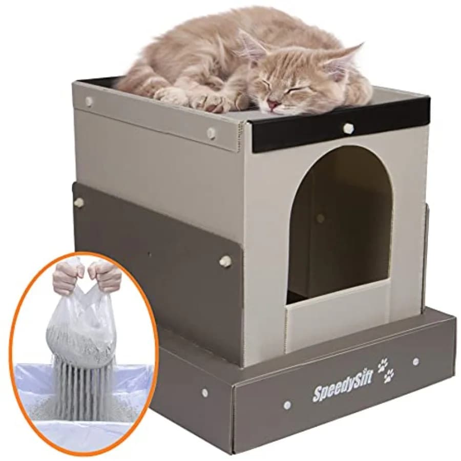 Kit Iniziale per Lettiera per Gatti con Coperchio, Include Sacchetti Monouso per la Selezione dei Rifiuti, Scatola in Cartone Plastificato con Garanzia di 5 Anni