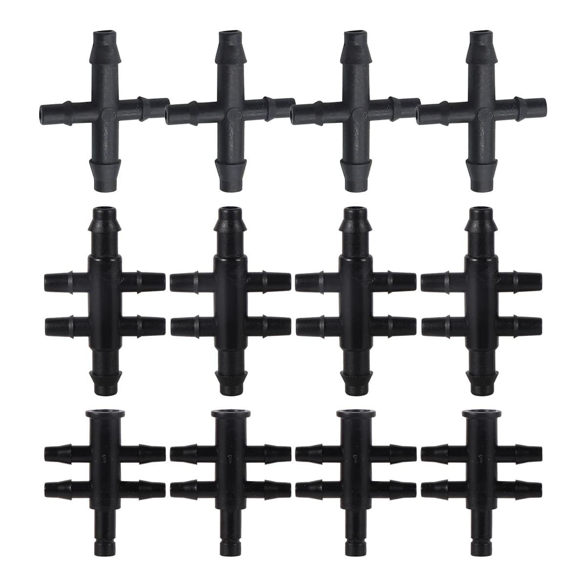 Raccordo Riduttore da 4/7mm a 3/5mm, Sdoppiatore d'Acqua a 4 o 6 Vie con Connettori a Barba Singola/Doppia, Deviatore a Freccia per Irrigazione a Goccia da Giardino, 50 Pezzi, Nero