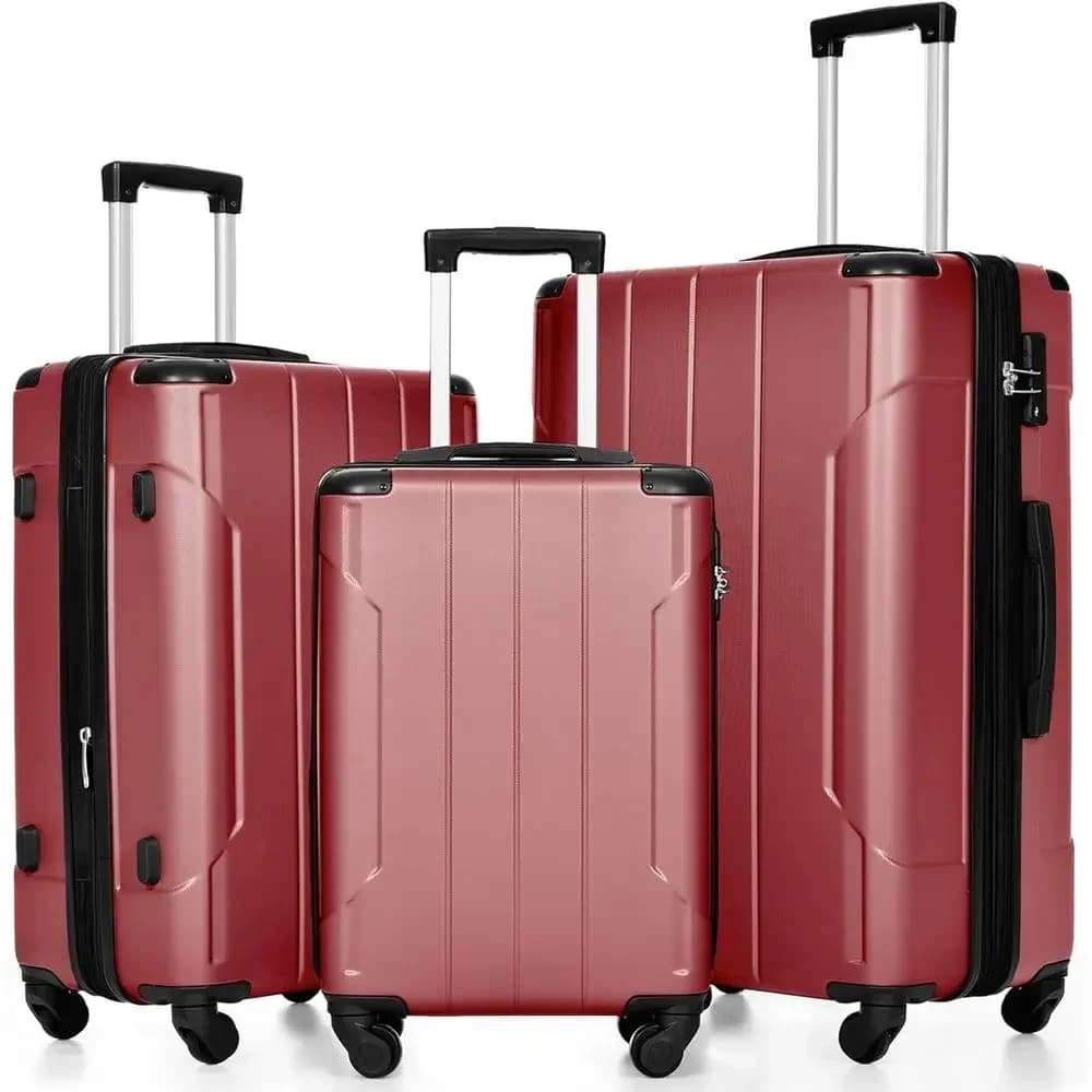 Set di 3 Valigie Espandibili con Ruote Girevoli e Protezioni - Rosso
