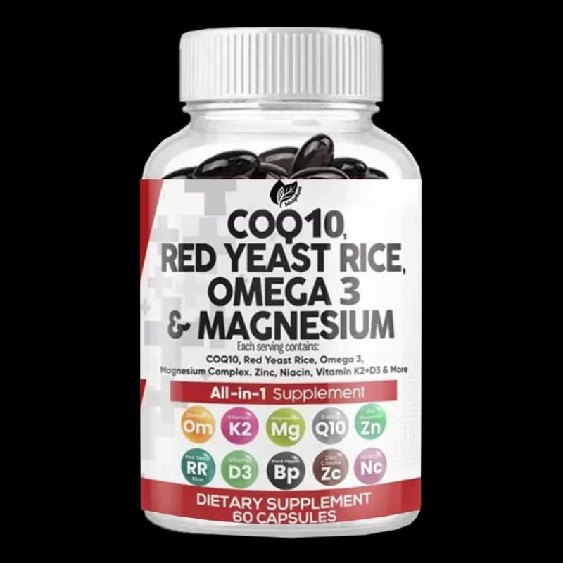 Heart Health Support Capsules COQ10 Red Yeast Rice Omega 3 Magnesium Niacin Zinc Vitamin K2 D3 Male Female Support