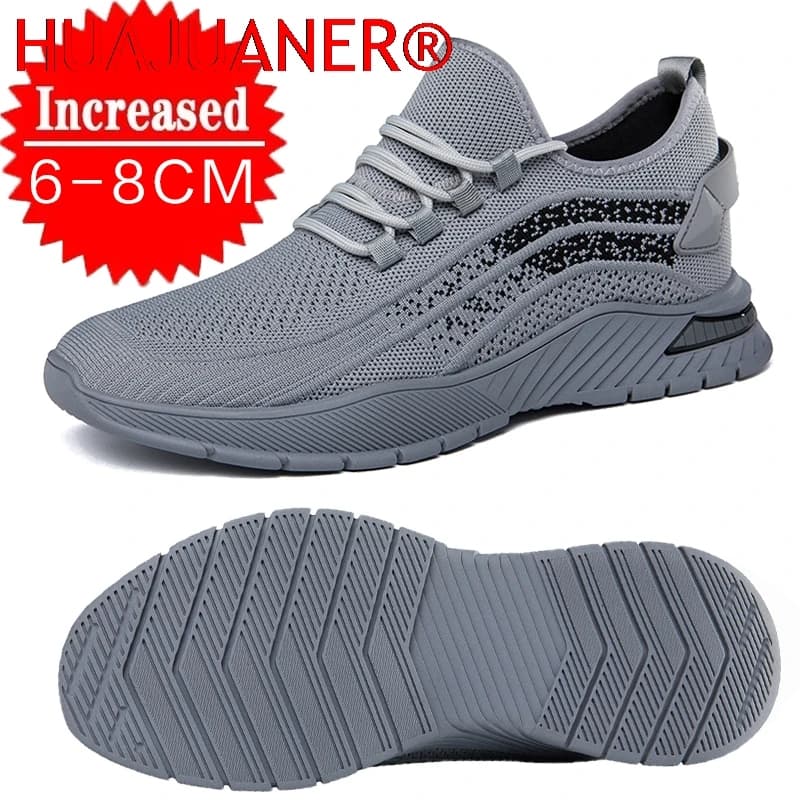 Scarpe da uomo in mesh con rialzo interno 8 cm, traspiranti, in tessuto Fly Woven, sportive, casual, alla moda, da corsa