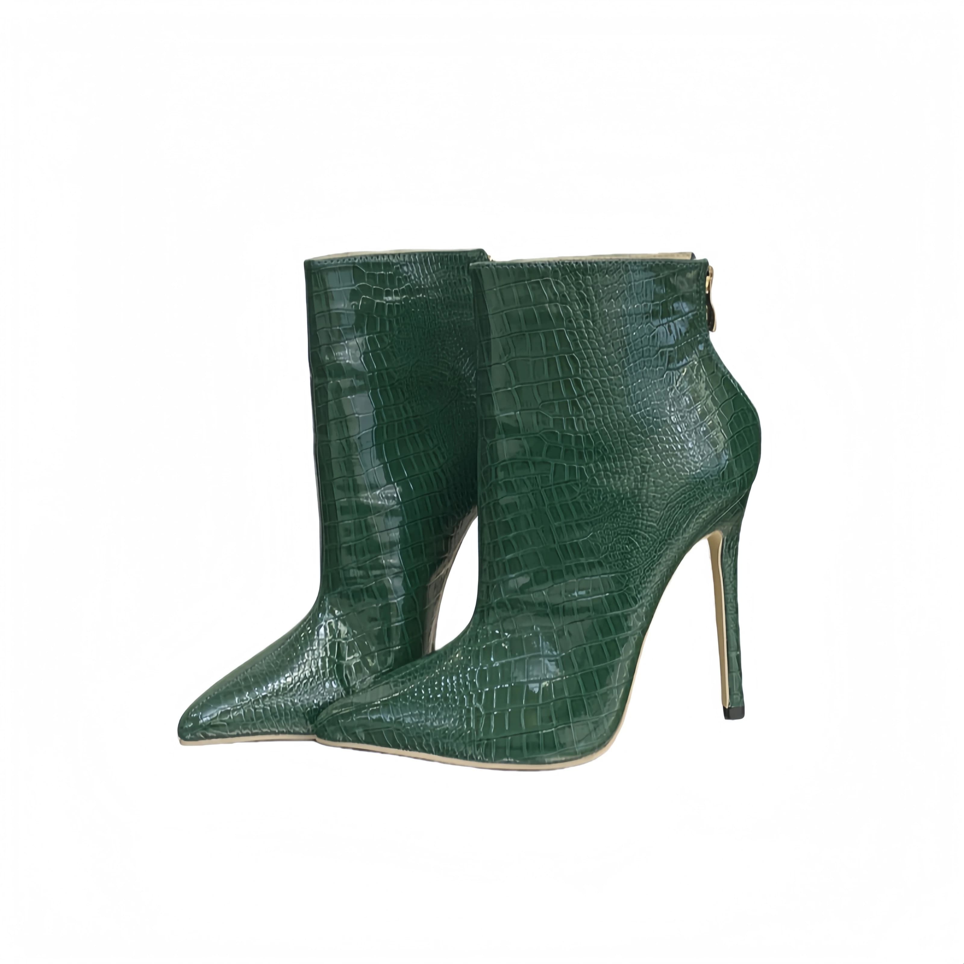 Green Ankle Boots Stiletto Heels Sexy Pionted Toe Winter Shoes Woman High Heels Ladies Boots Large Size Shoes