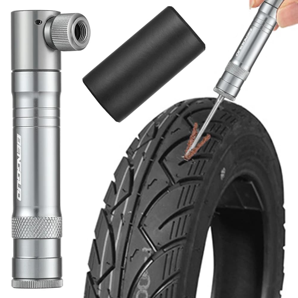 Pompa per Bicicletta CO2 con Kit di Riparazione Pneumatici Tubeless, Gonfiatore per Pneumatici Bici CO2 con Valvola Schrader, in Lega di Alluminio per MTB e Bici da Strada
