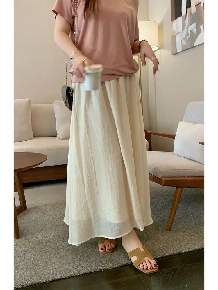 plus Size A-Line Skirt Korean Style Layered Evening Gown for Plump Women Summer Season Loose Fit Regular Thickness