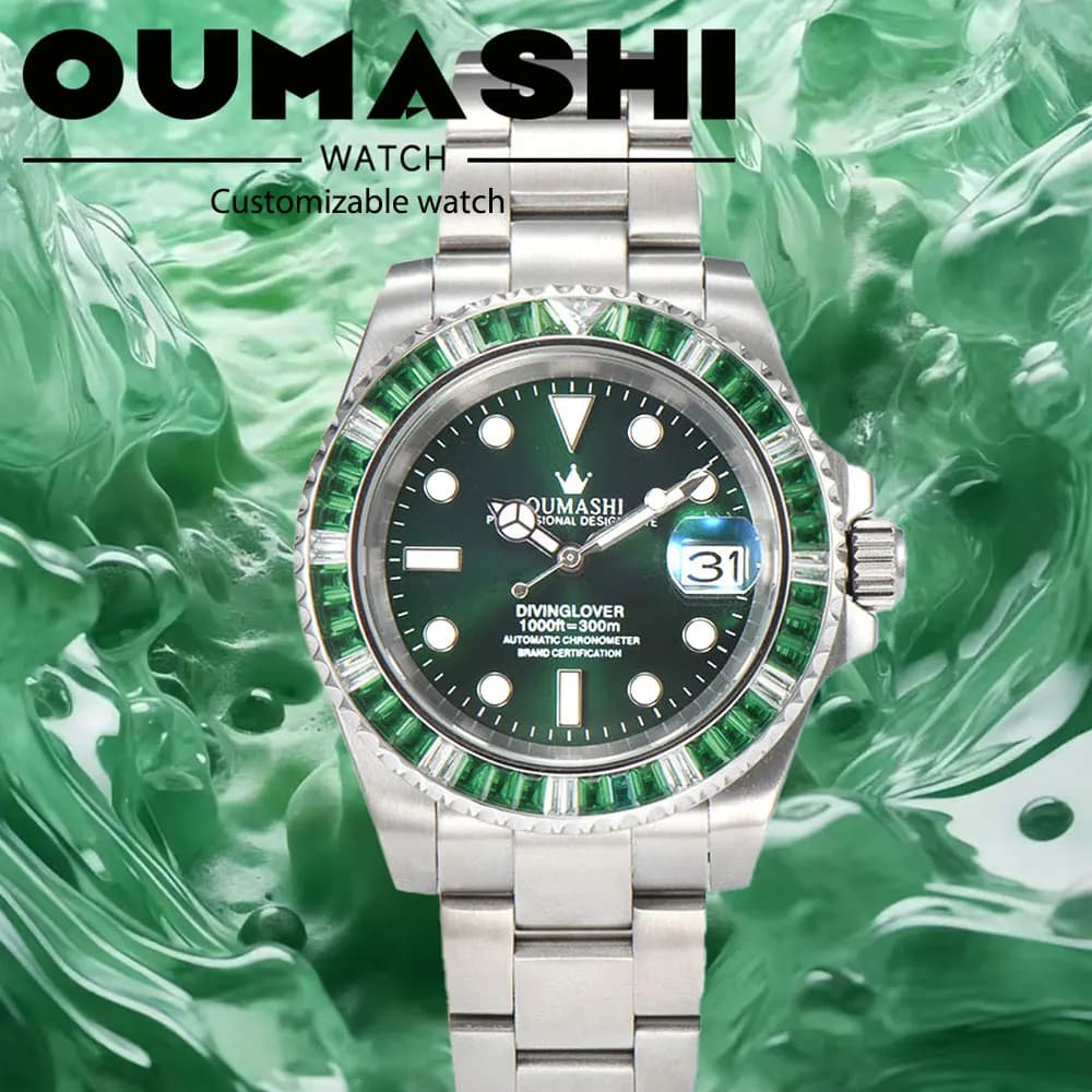 Orologio da uomo di lusso da 40 mm per immersioni subacquee, movimento NH35, vetro zaffiro, cinturino in acciaio inossidabile, orologio da uomo personalizzato per affari.