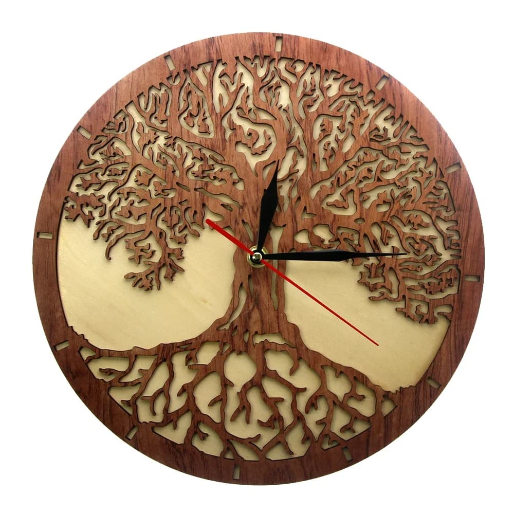 Tree of Life Wall Clock Wooden Geometry Magic Tree Decorations for Home Sweep Silent Kitchen Wall Clock House Opening Gift