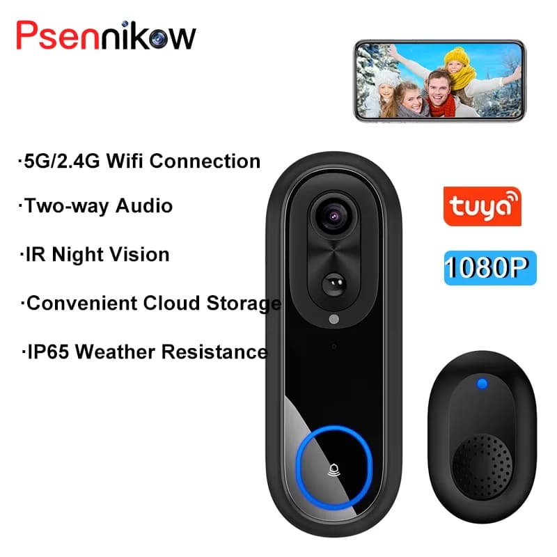 Campanello Video WiFi 5G 2.4G 1080P Wireless con App Tuya, Videocitofono Intelligente, Telecamera Impermeabile IP65 con Batteria da 7000mAh