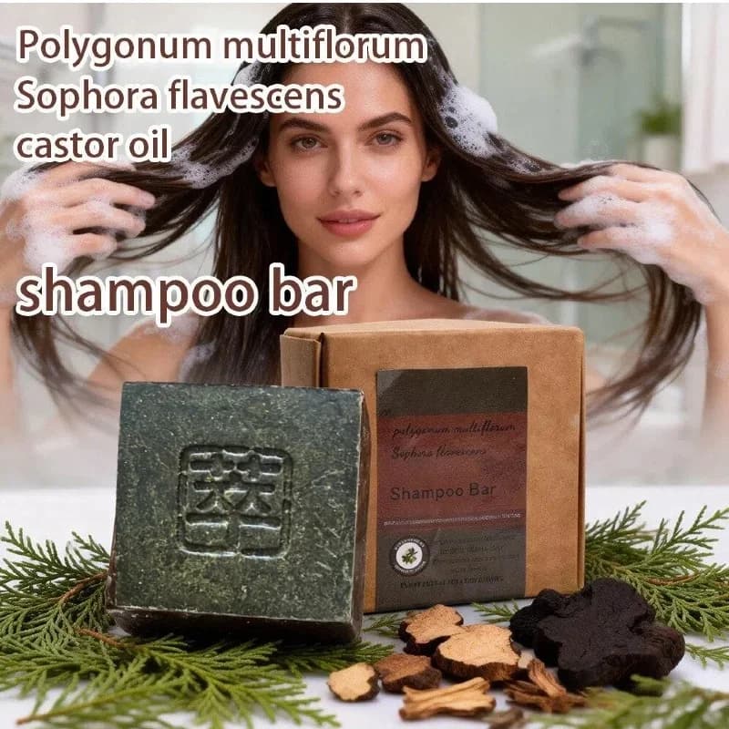 Shampoo Solido alle Erbe di Polygonum Multiflorum per il Controllo dell'Olio, Anti-Rottura, Effetto Volumizzante Naturale, con Oli Essenziali Estratti dalla Pianta