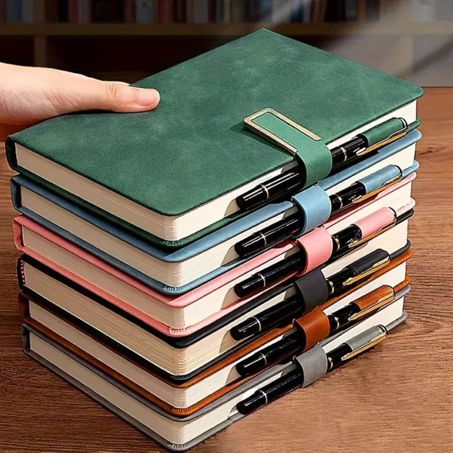 A5 Retro PU Leather Notebook 200 Pages, Waterproof Hardcover Journal with Magnetic Buckle, Free 2pcs Black Pens,Ideal for School