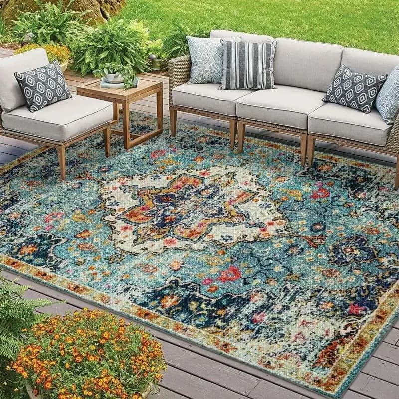 VIKAMA Bohemian Outdoor Carpet, Anti-Mold Moisture Dirt Resistant Rug Patio Terrace Camping Summer Decor Mat